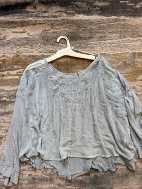 Free People Pale Blue Embroidered Boho Tunic